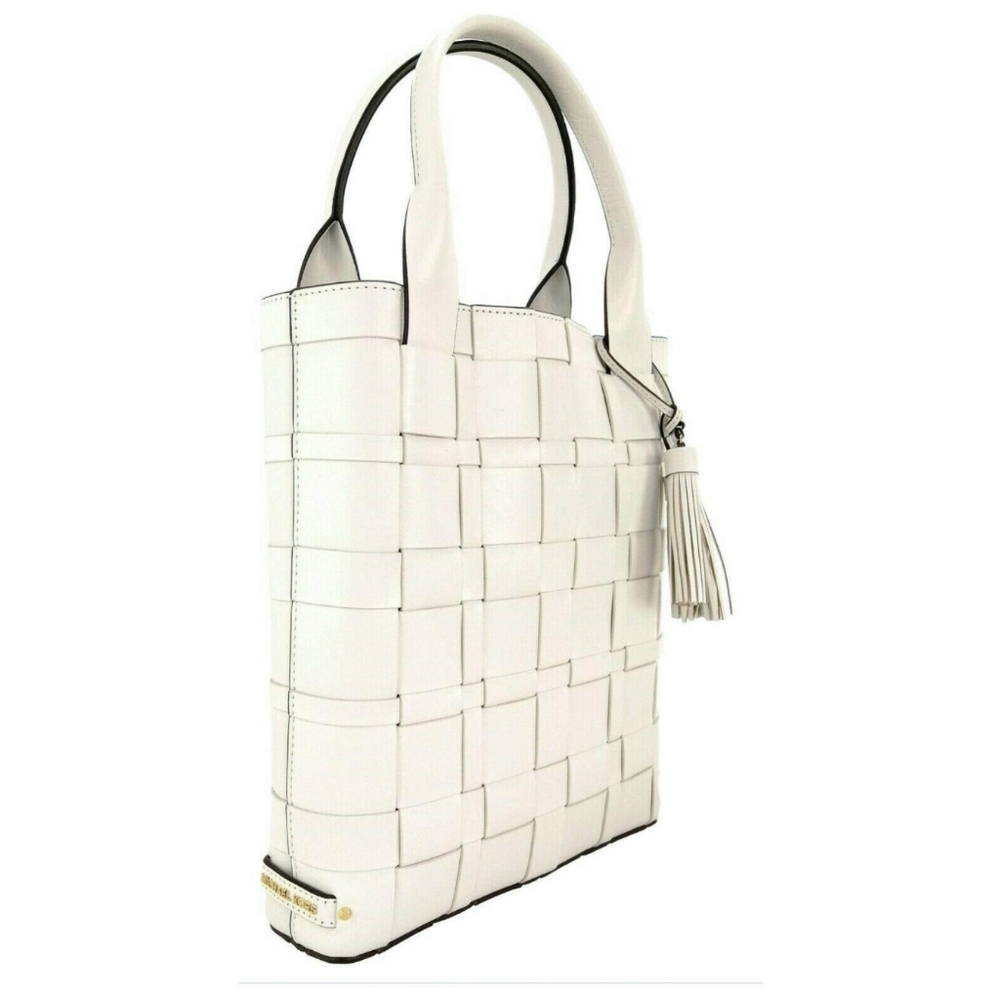 Michael Michael Kors White Leather Vivian Woven Large Tote Bag